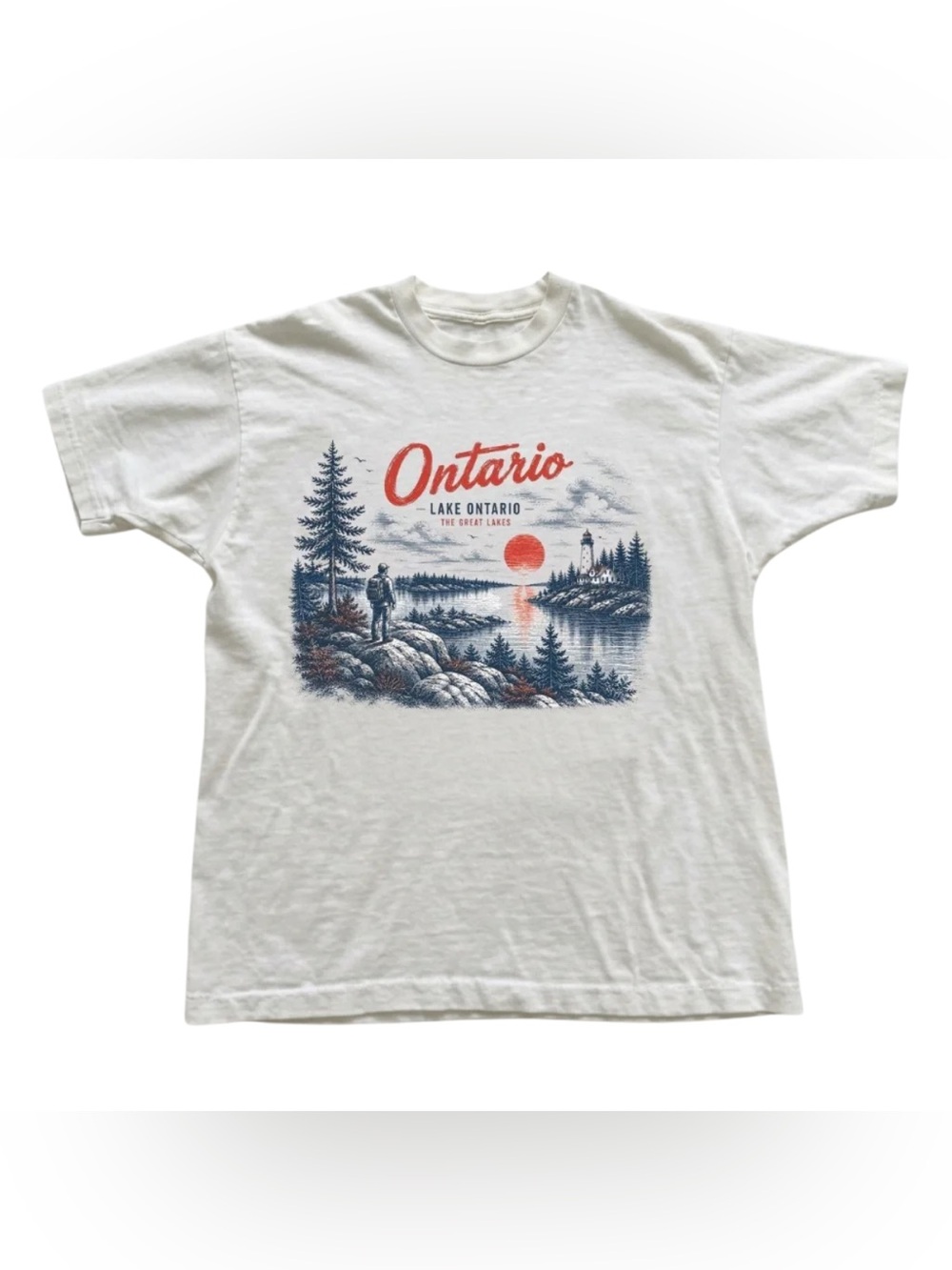 Ontario Scenic Graphic Tee - Vintage White with Red & Navy Print
